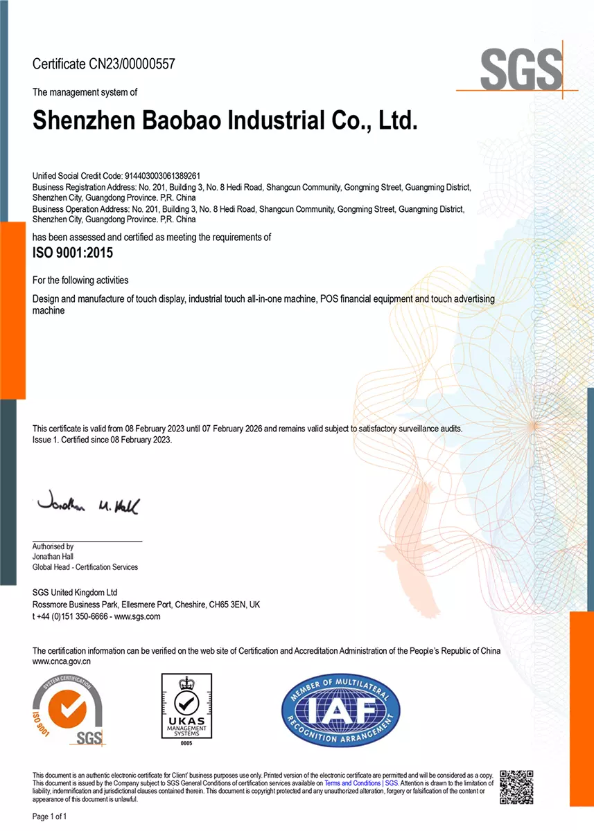 ISO 9001 Quality Management Certificate BaoBao Industries